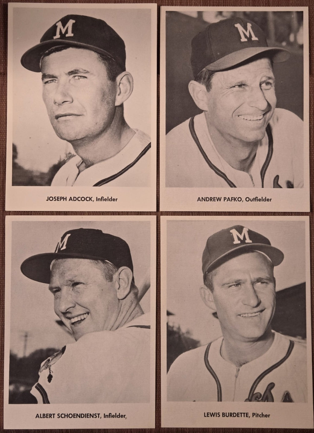 1958 Jay Publishing Braves Schoendienst Pafko Burdette Adcock 5x7 Baseball Photo0