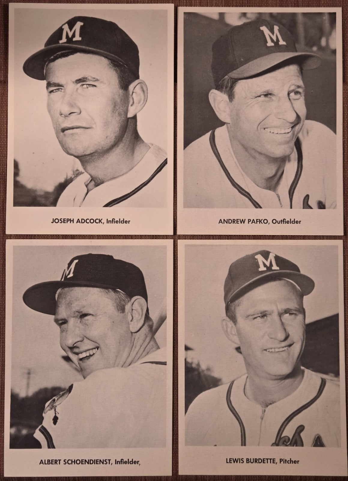 1958 Jay Publishing Braves Schoendienst Pafko Burdette Adcock 5x7 Baseball Photo0