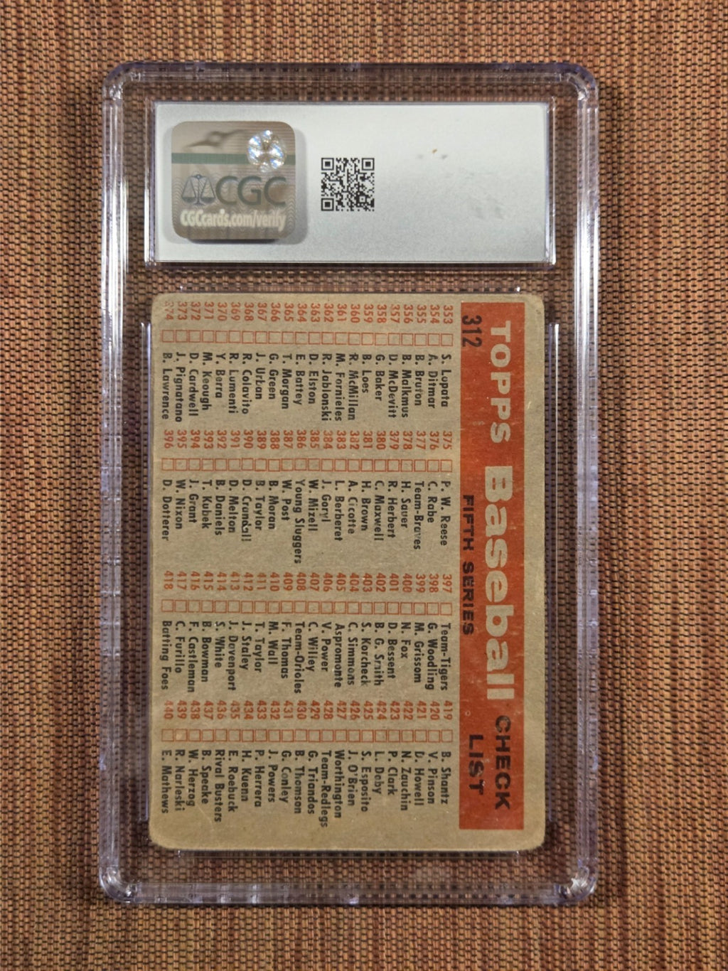 1958 Topps #312 Boston Red Sox Baseball Card CGC 1.5 Ted Williams Jensen Sisler1