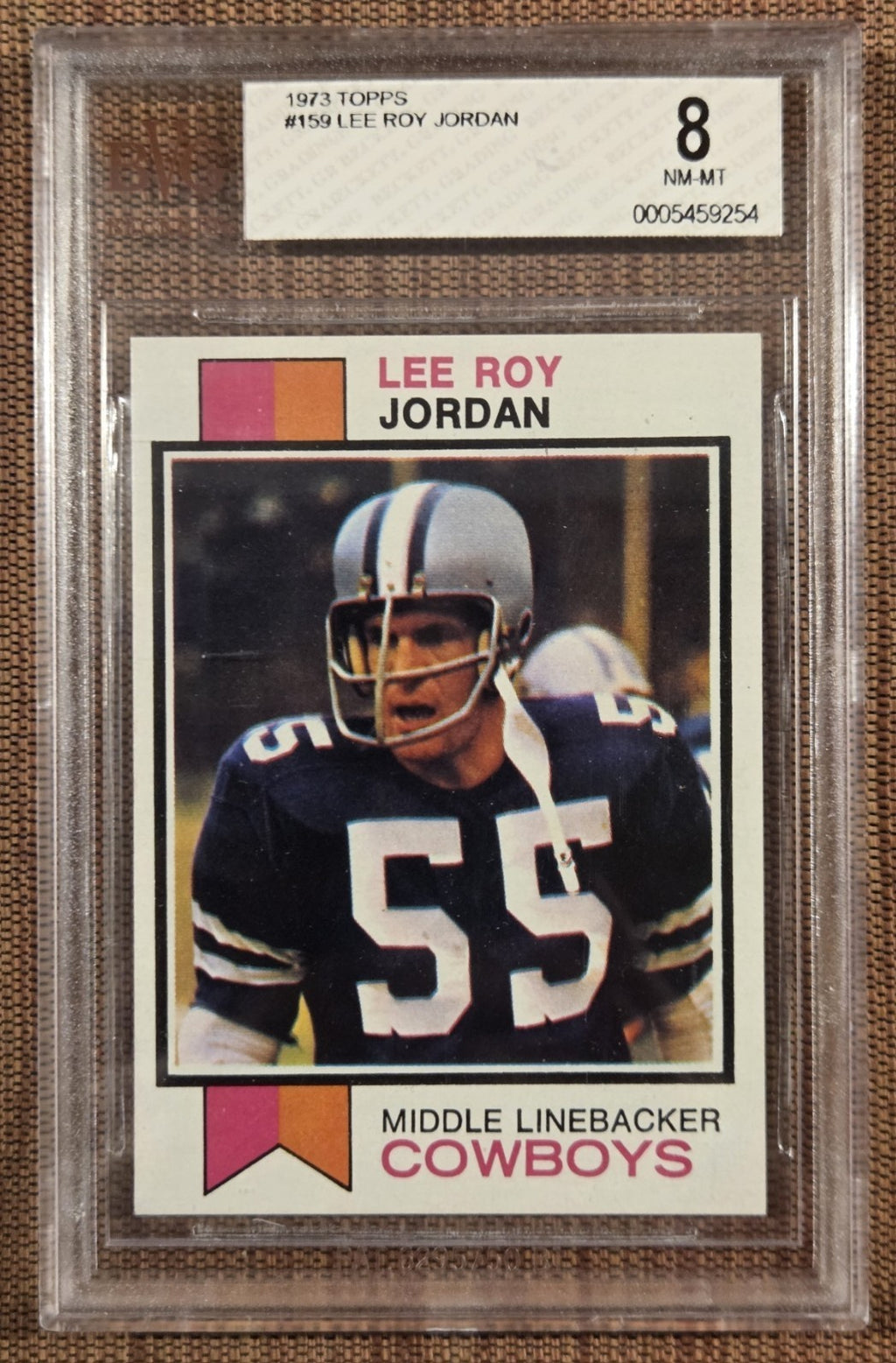 1973 Topps #159 Lee Roy Jordan Dallas Cowboys Original Football Card BVG 8 NM/MT0