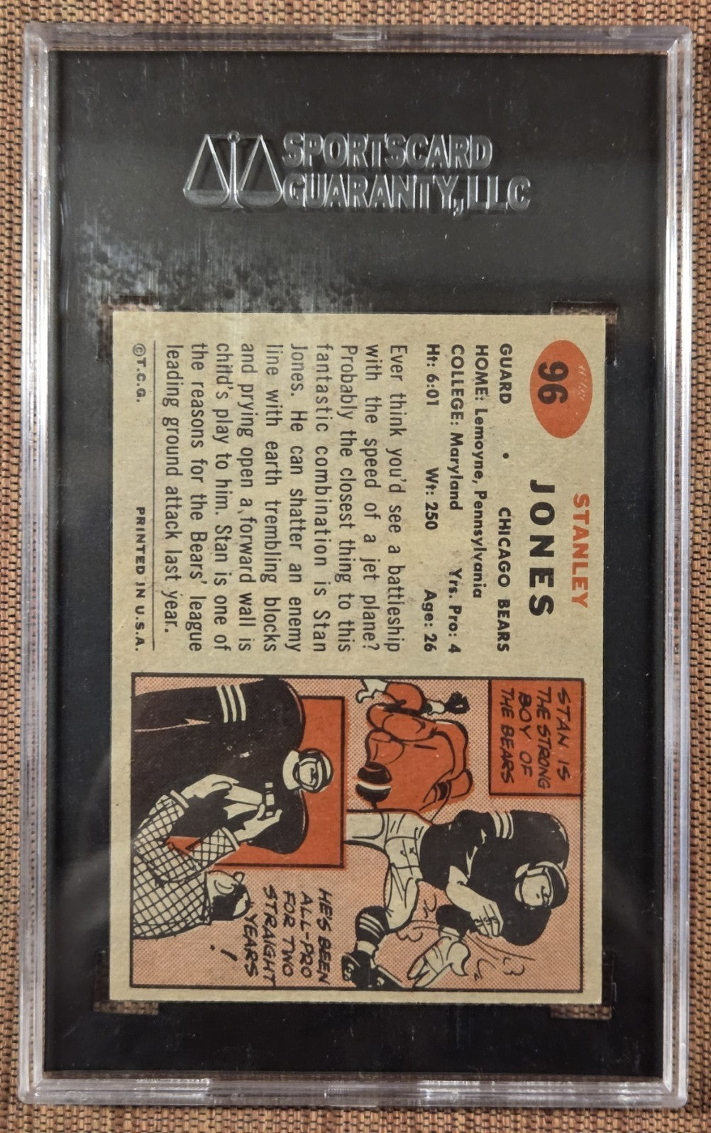 1957 Topps #96 Stan Jones Chicago Bears Vintage Original Football Card SGC 7 NM1