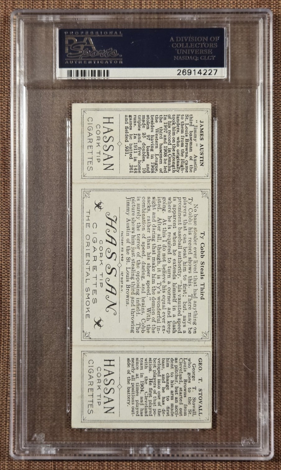 1912 Hassan Triple Folders Austin/Stovall Ty Cobb Steals 3rd Baseball Card PSA 51