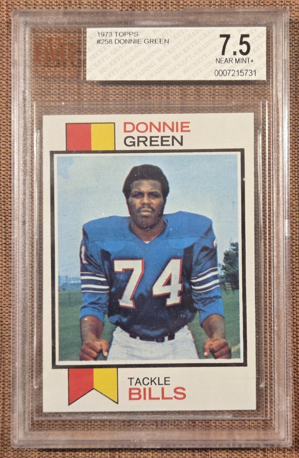 1973 Topps #258 Donnie Green Buffalo Bills Rookie Football Card BVG 7.5 NM+ RC0