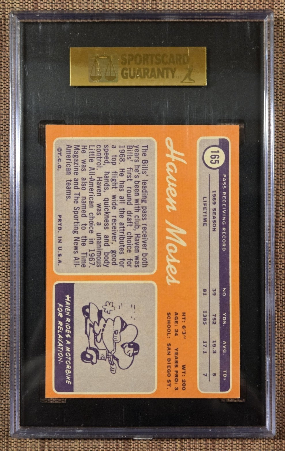 1970 Topps #165 Haven Moses Buffalo Bills Rookie Football Card SGC 8 NM/MT RC1