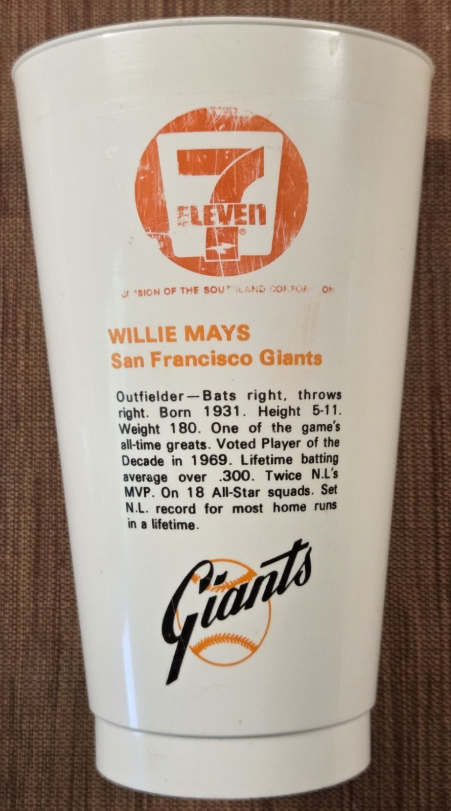 Vintage 7-Eleven Willie Mays Plastic Cup San Francisco Giants HOF Amoco Original1