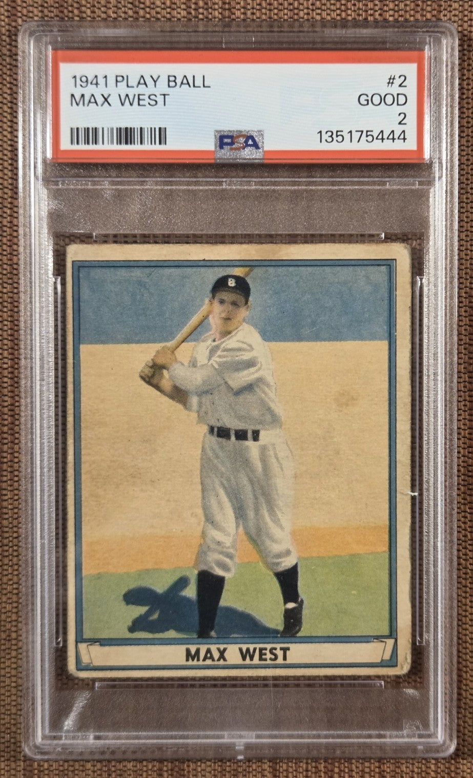 1941 Play Ball #2 Max West Boston Braves Vintage Original Baseball Card PSA 2 GD0