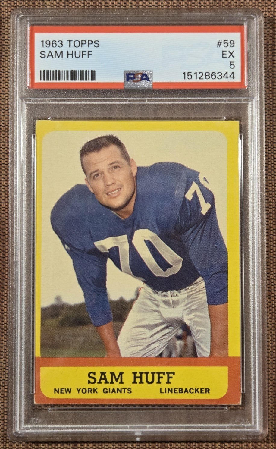 1963 Topps #59 Sam Huff New York Giants Original Football Card PSA 5 EX HOF SP0