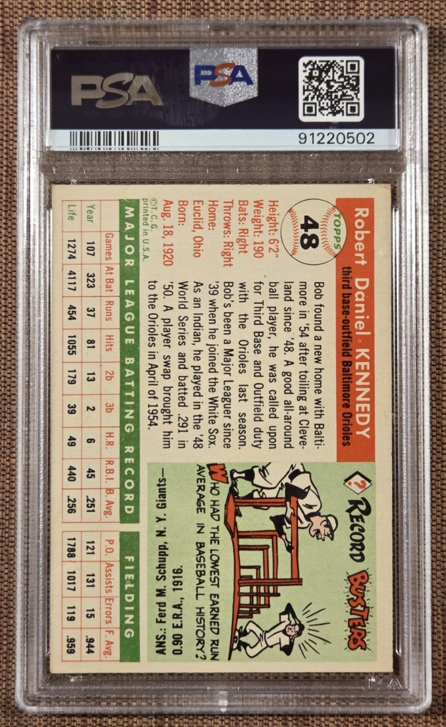 1959 Topps #48 Bob Kennedy Baltimore Orioles Original Baseball Card PSA 7 NM1