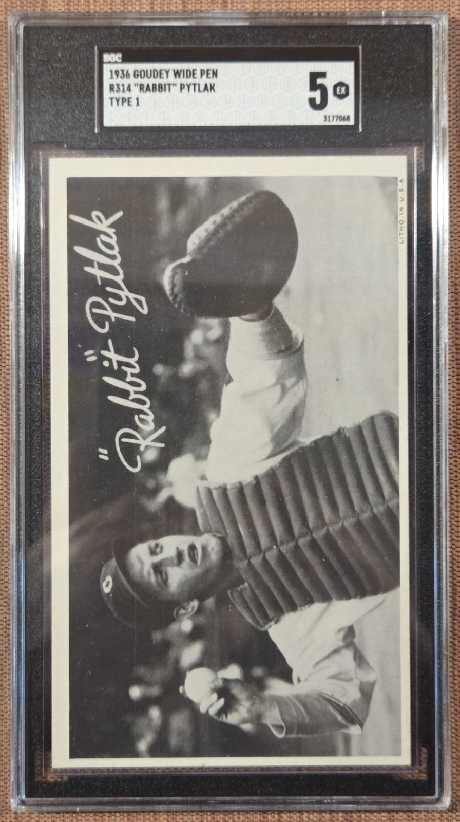 1936 Goudey Wide Pen Type 1 R314 Rabbit Pytlak Indians Baseball Card SGC 5 EX0