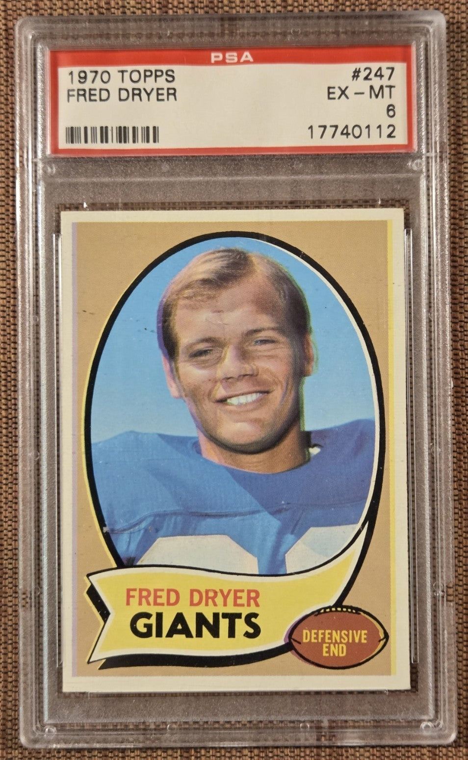 1970 Topps #247 Fred Dryer New York Giants Rookie Football Card PSA 6 EX/MT RC0