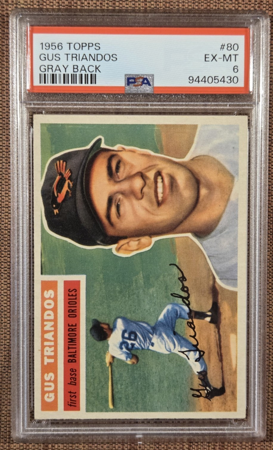 1956 Topps Gray Back #80 Gus Triandos Baltimore Orioles Baseball Card PSA 6 EXMT0