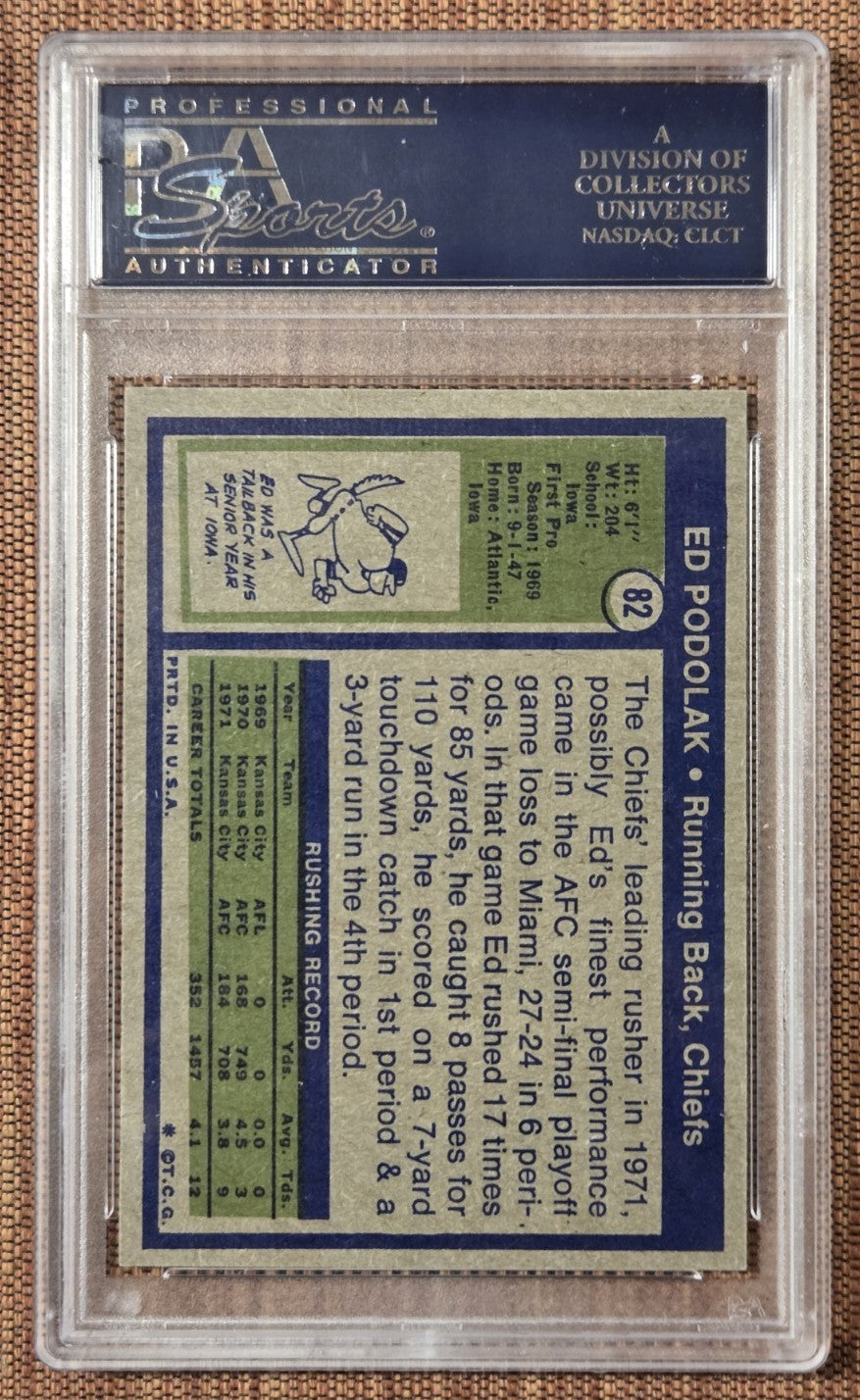 1972 Topps #82 Ed Podolak Kansas City Chiefs Rookie Football Card PSA 8 NM/MT RC1
