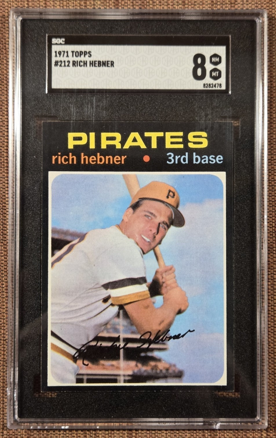 1971 Topps #212 Rich Hebner Pittsburgh Pirates Original Baseball Card SGC 8 NMMT0