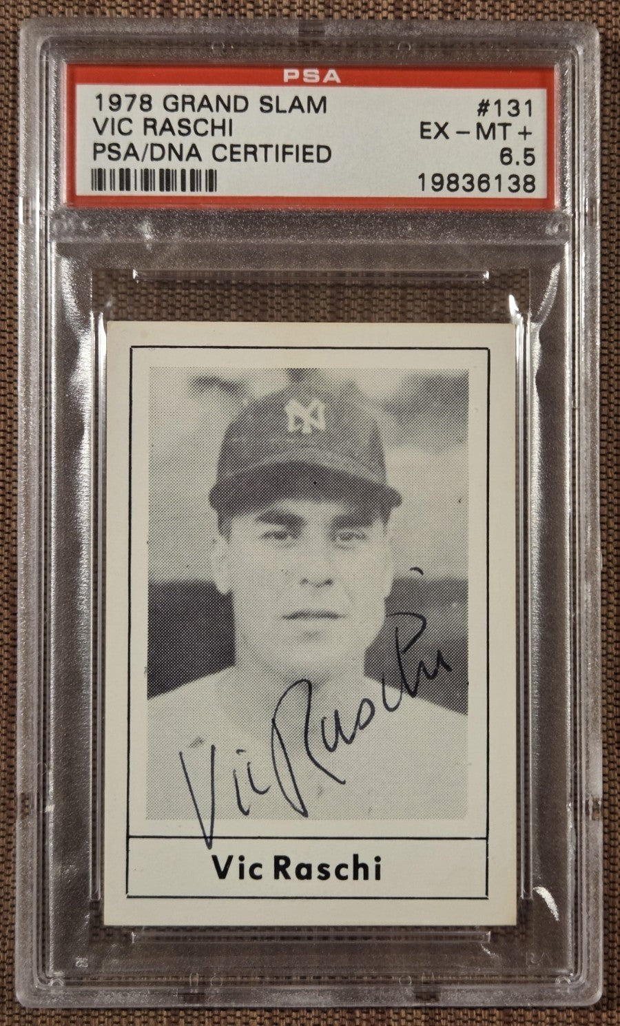 1978 Grand Slam #131 Vic Raschi New York Yankees Baseball Card PSA6.5/DNA AUTO0
