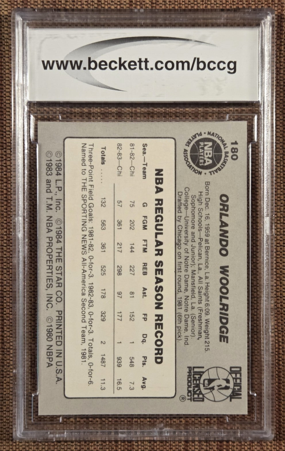 1983 Star #180 Orlando Woolridge Chicago Bulls Basketball Card BCCG 10 Mint RC1