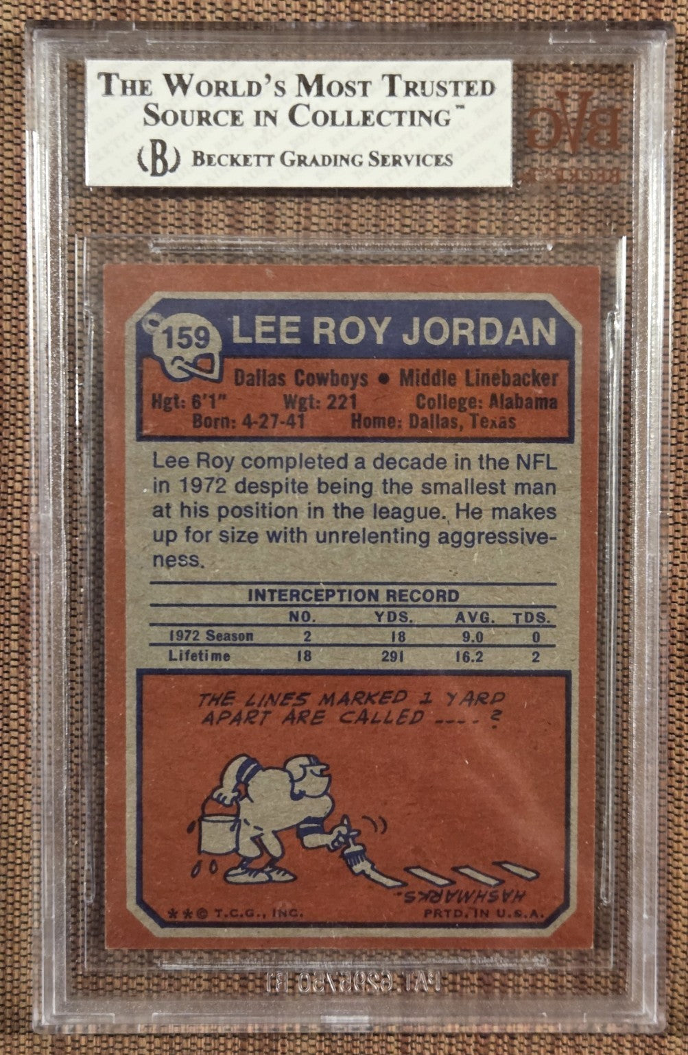 1973 Topps #159 Lee Roy Jordan Dallas Cowboys Original Football Card BVG 8 NM/MT1