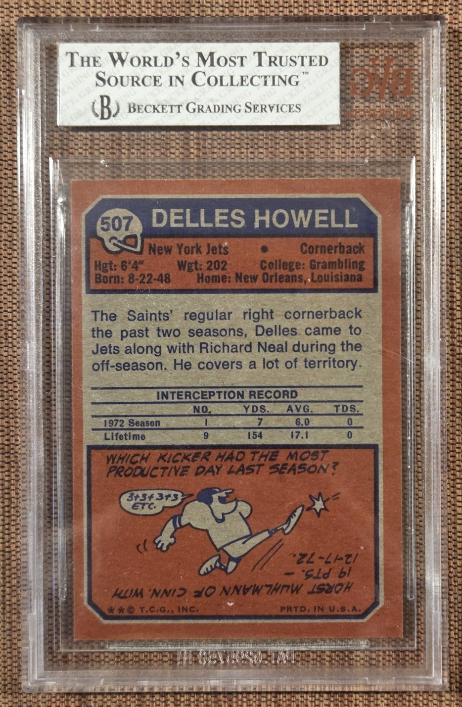 1973 Topps #507 Delles Howell New York Jets Original Football Card BVG 8 NM/MT1