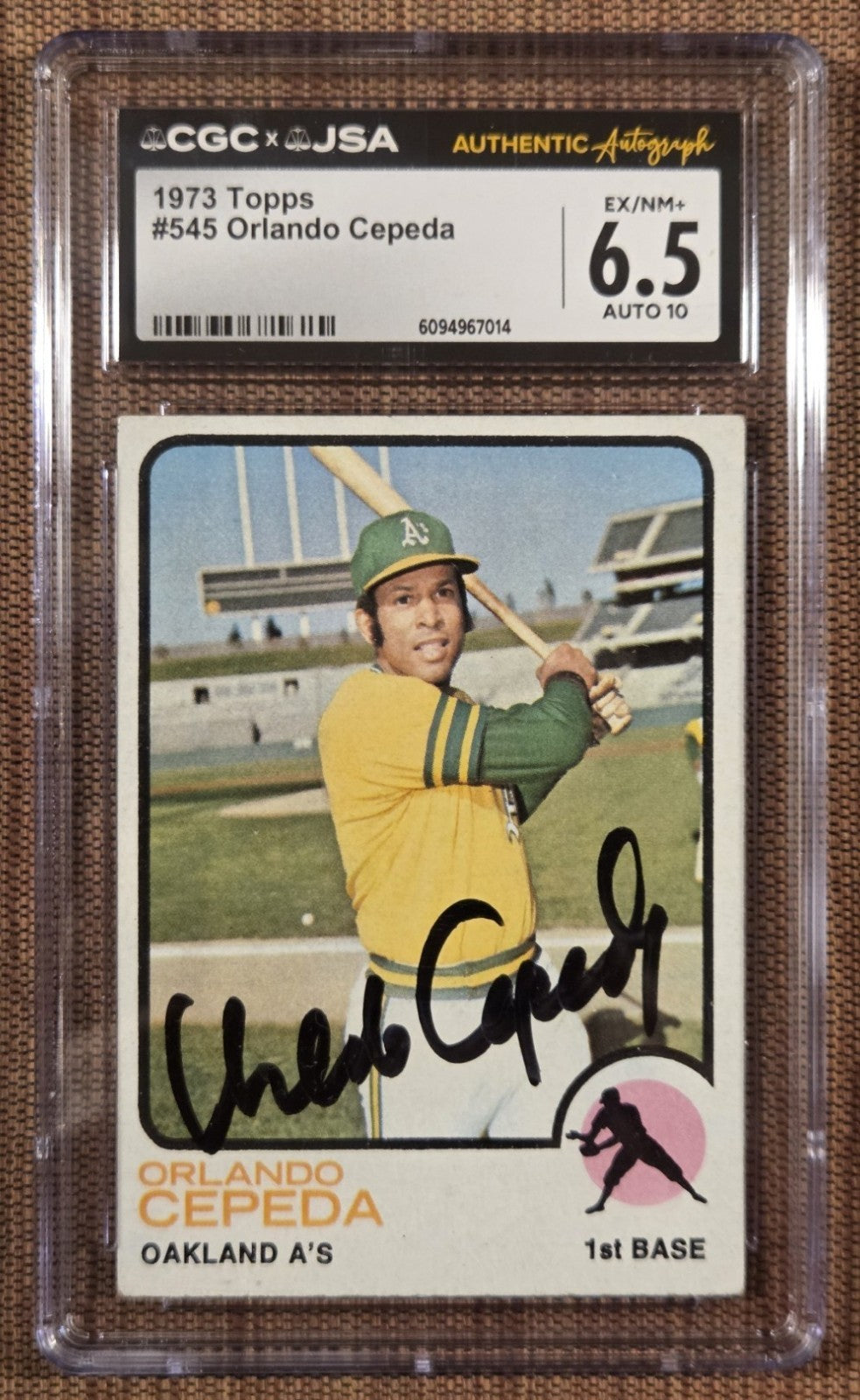 1973 Topps #545 Orlando Cepeda Oakland A's Baseball Card CGC 6.5/JSA 10 AUTO HOF0
