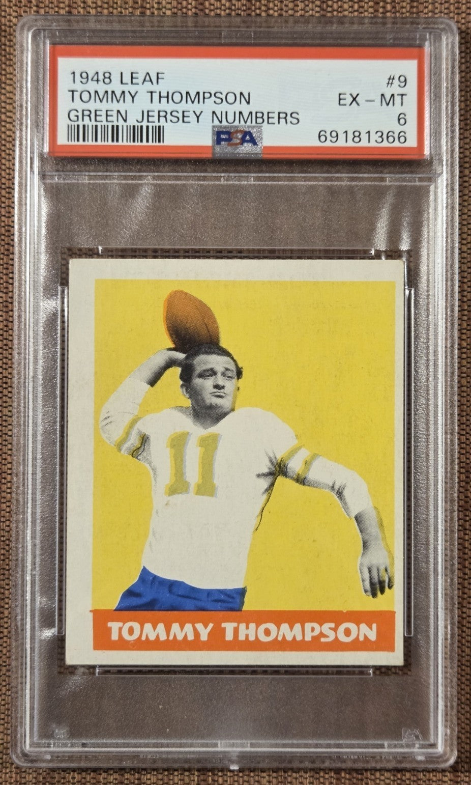 1948 Leaf GR JSY #9 Tommy Thompson Philadelphia Eagles Football Card PSA 6 EX/MT0