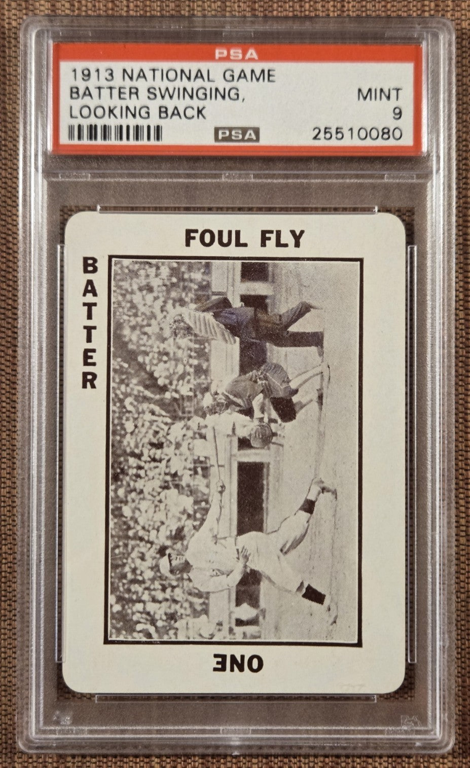 1913 National Game Batter Swinging Looking Back Vintage Baseball Card PSA 9 Mint0