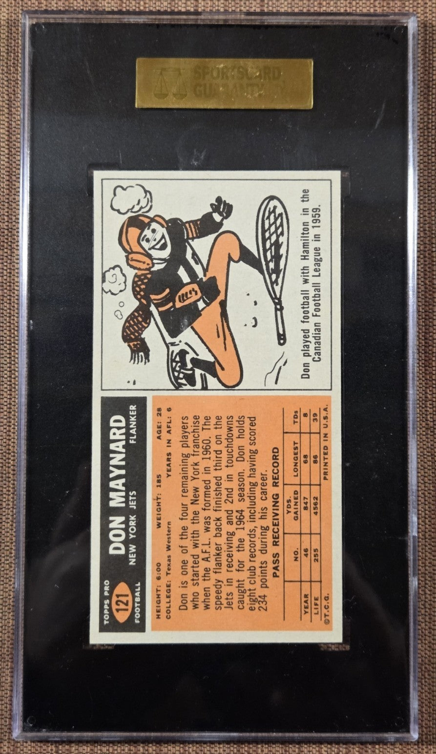 1965 Topps Tall Boy #121 Don Maynard New York Jets Football Card SGC 7 NM1