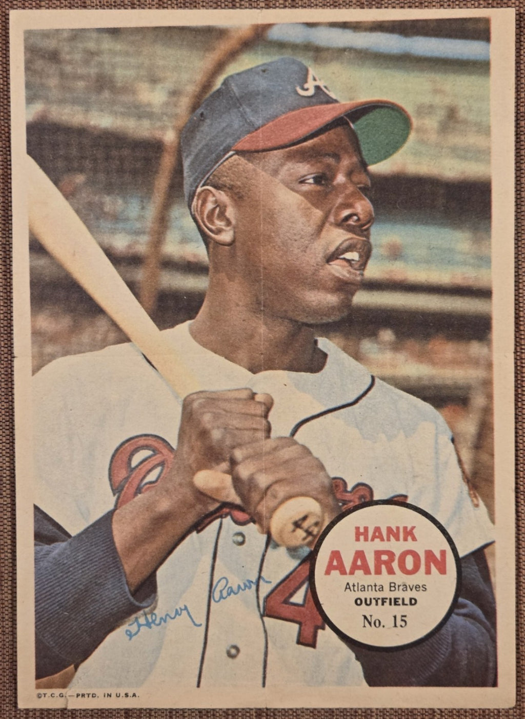 1967 Topps Pin Ups #6 Hank Aaron Milwaukee Braves Original Baseball Poster HOF0