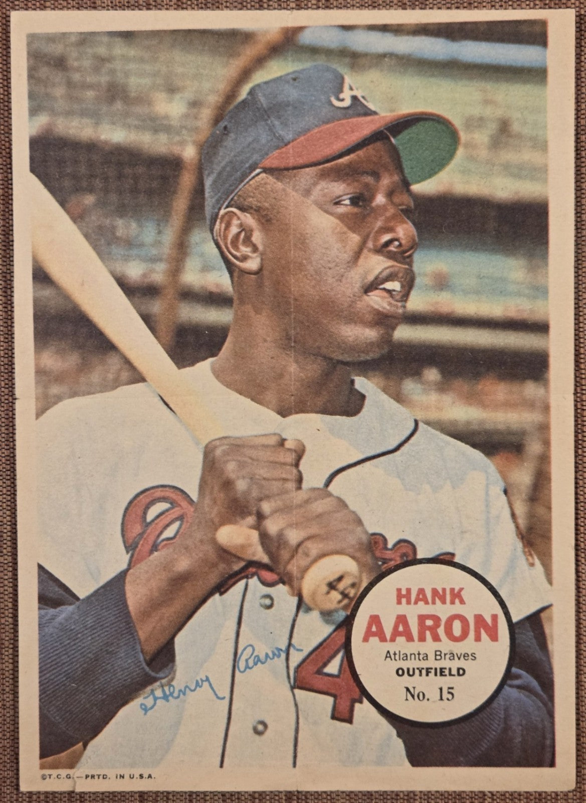 1967 Topps Pin Ups #6 Hank Aaron Milwaukee Braves Original Baseball Poster HOF0