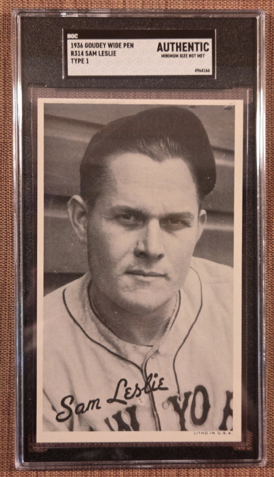 1936 Goudey Wide Pen Type 1 R314 Sam Leslie NY Giants Baseball Card SGC AUTH0