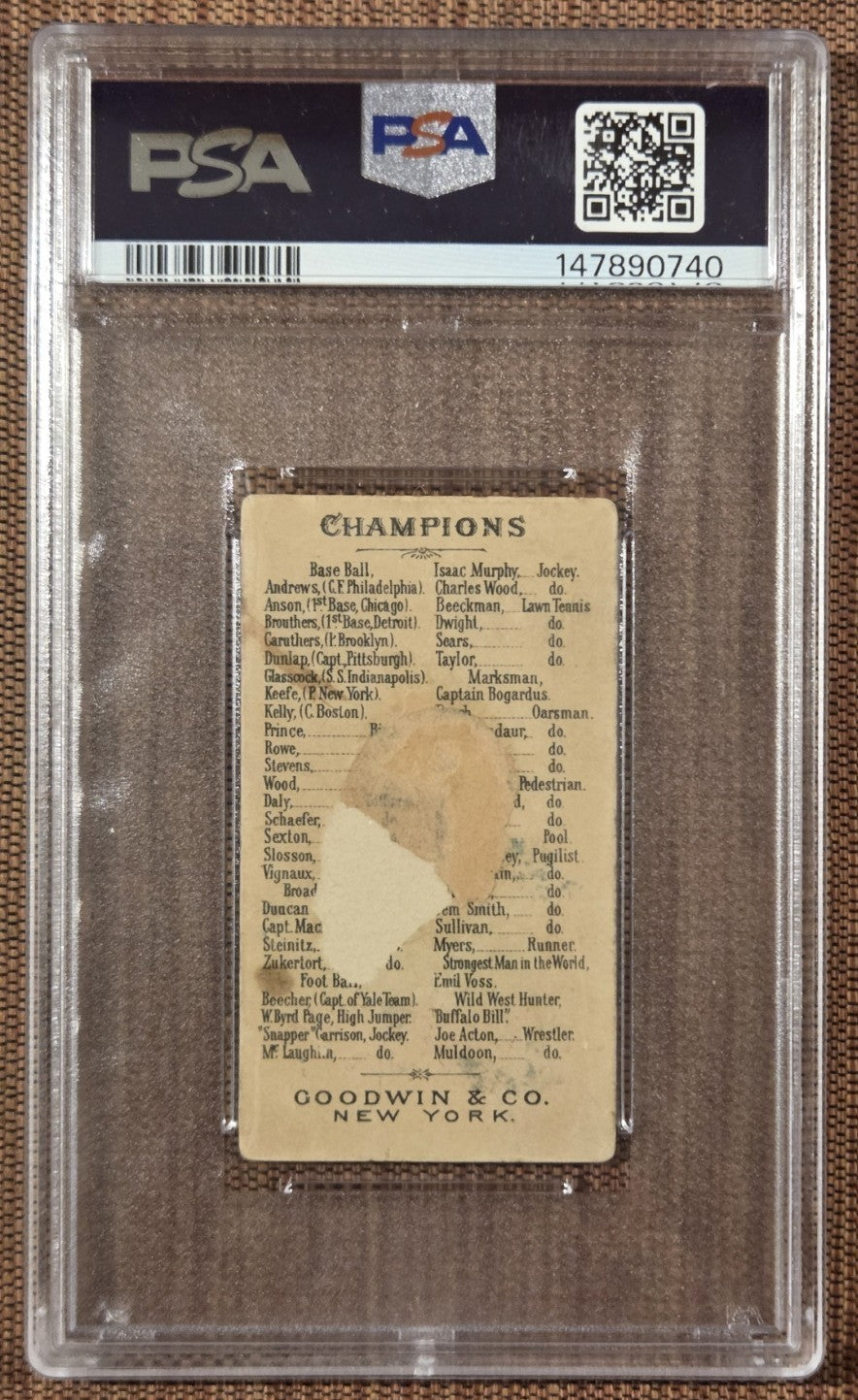 1888 Goodwin Champions N162 Cap Anson Chicago Cubs A's Baseball Card PSA 1 HOF1