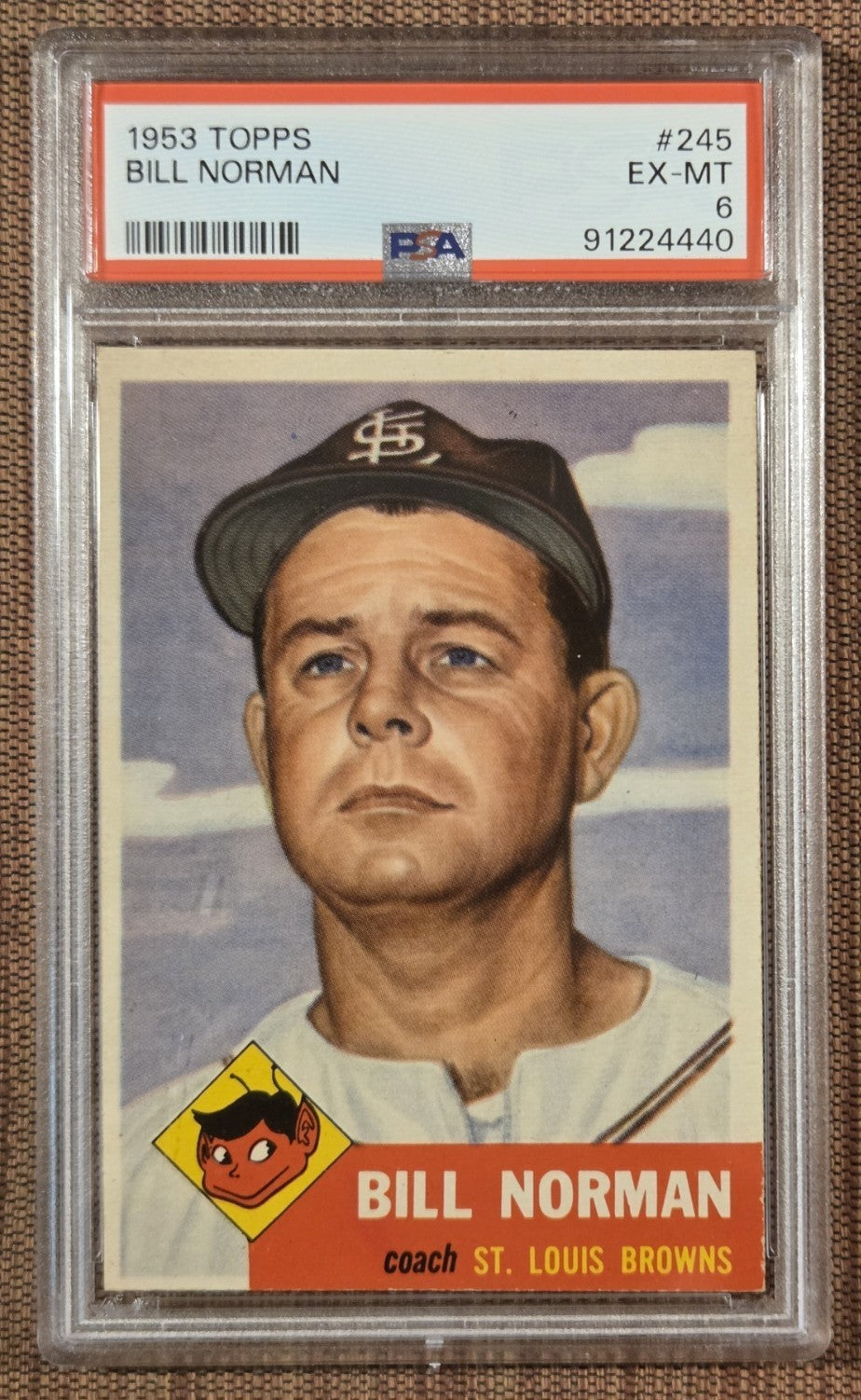 1953 Topps #245 Bill Norman St. Louis Browns Original Baseball Card PSA 6 EX/MT0