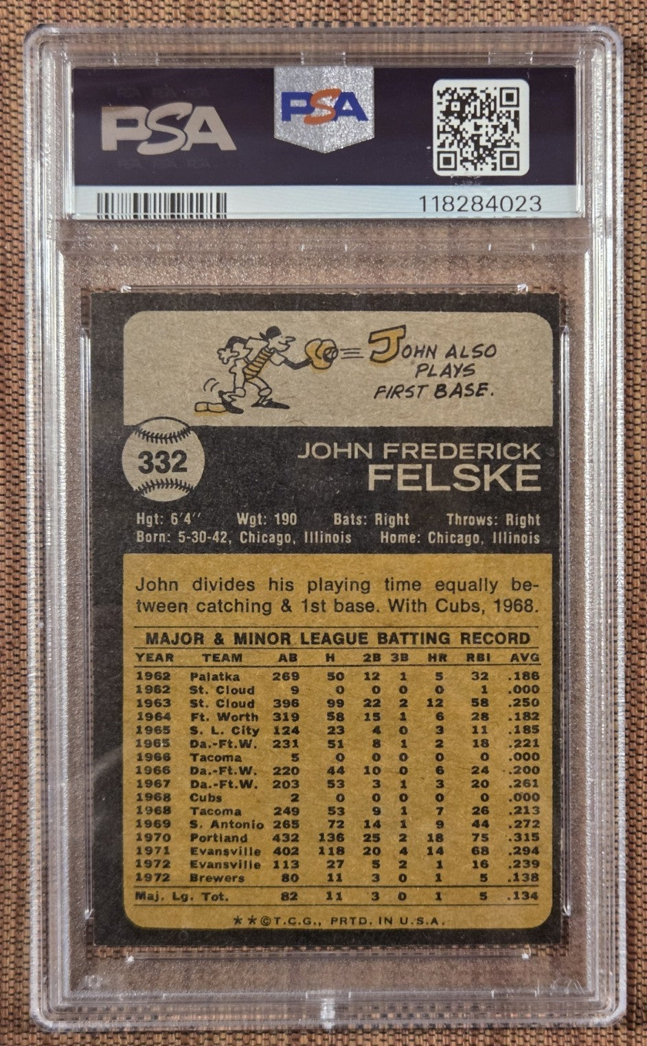 1973 Topps #332 John Felske Milwaukee Brewers Rookie Baseball Card PSA 7 RC1