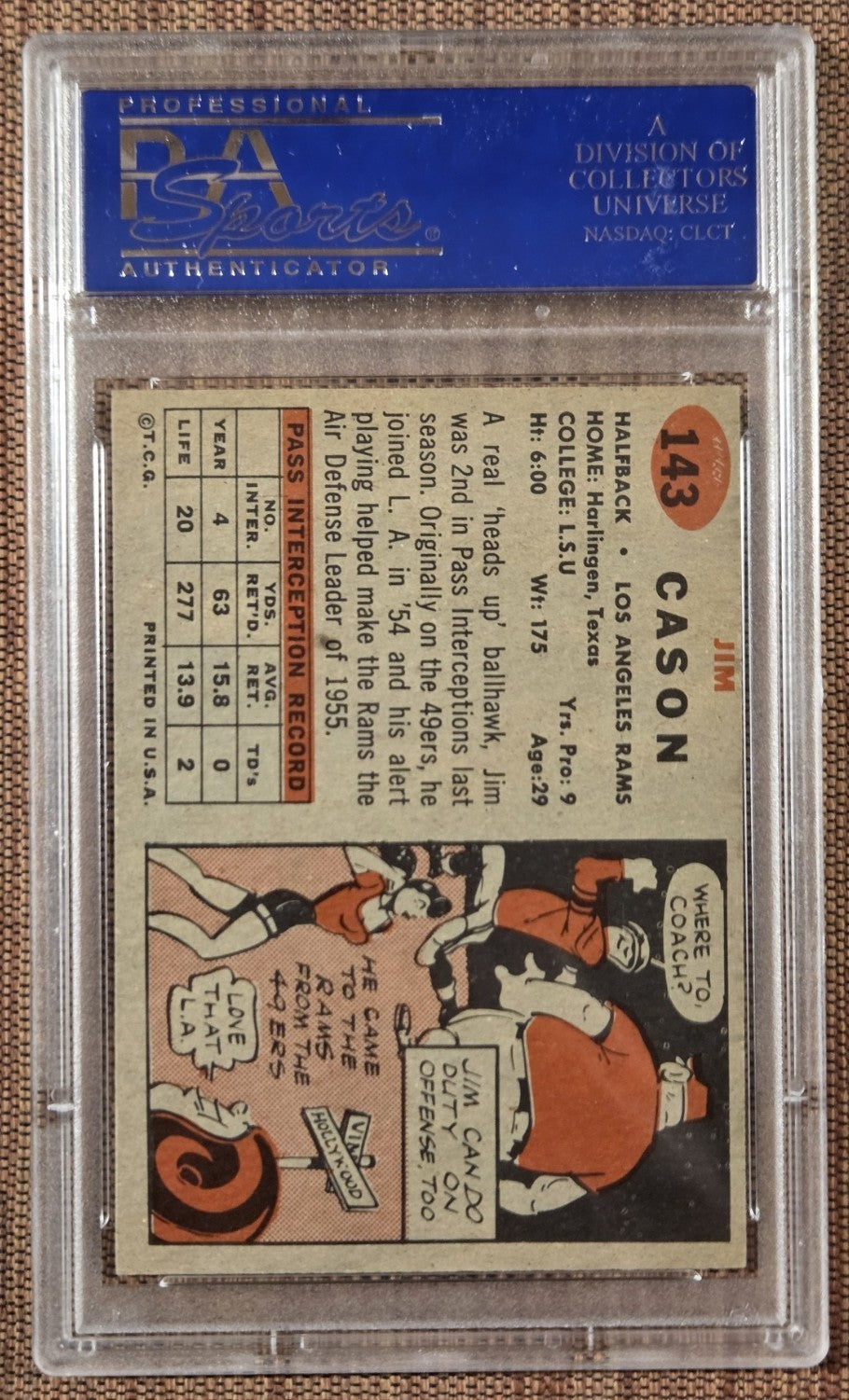 1957 Topps #143 Jim Cason Los Angeles Rams Rookie Football Cards PSA 8 NM/MT RC1