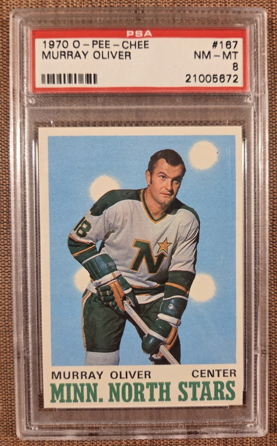 1970 O-Pee-Chee #167 Murray Oliver Minnesota North Stars Hockey Card PSA 8 NM/MT0