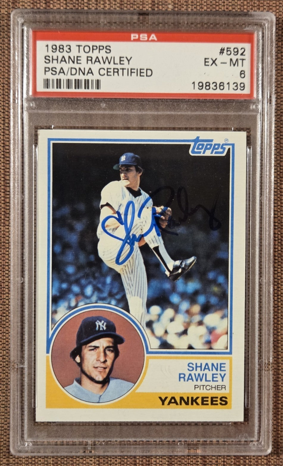 1983 Topps #592 Shane Rawley New York Yankees Baseball Card PSA 6 / DNA AUTO0