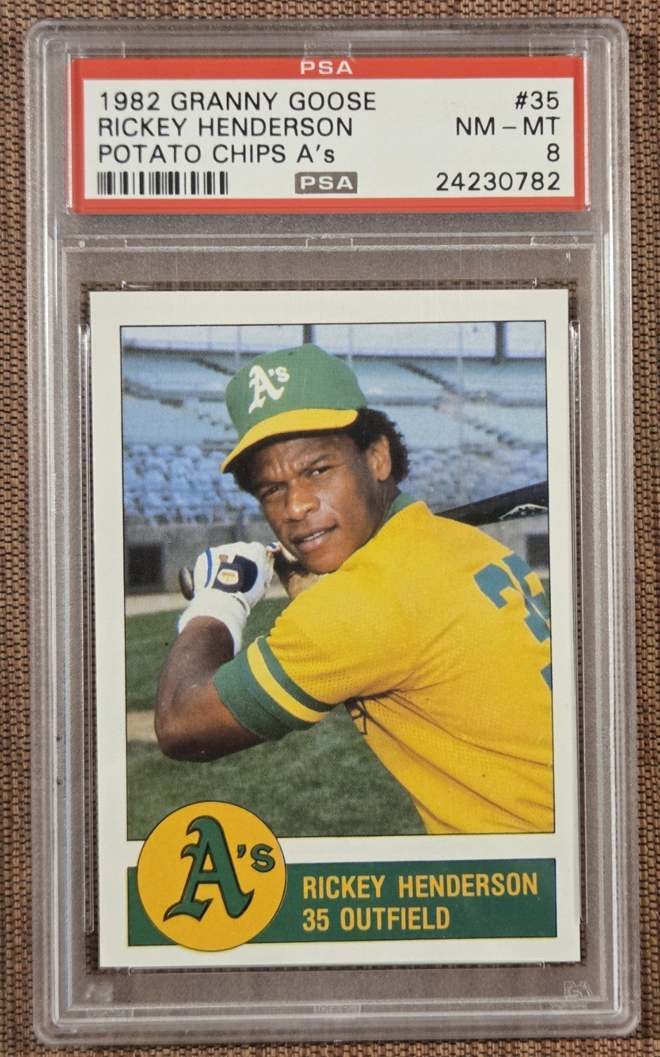 1983 Granny Goose #35 Rickey Henderson Oakland A's Baseball Card PSA 8 NM/MT HOF0