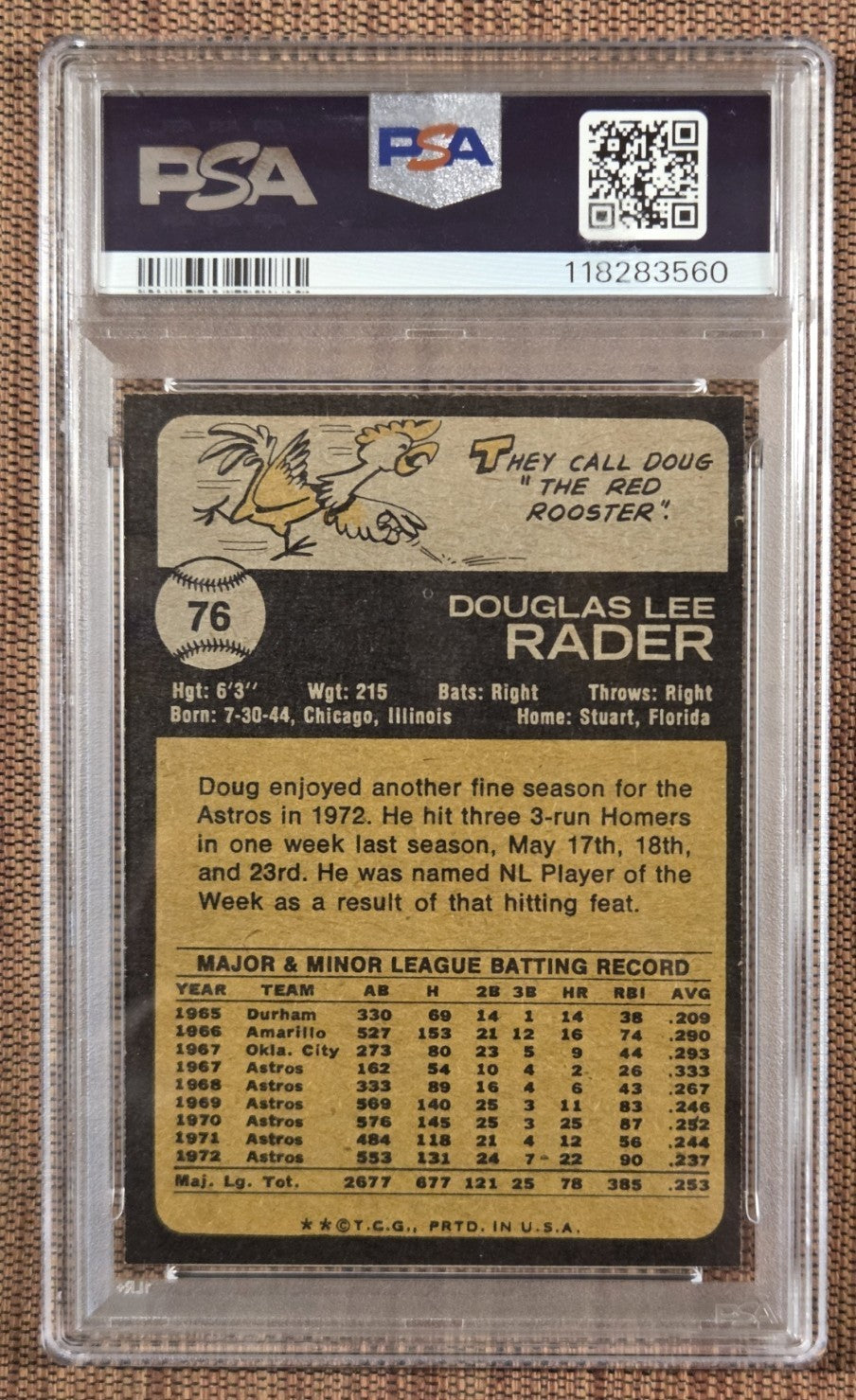 1973 Topps #76 Doug Rader Houston Astros Original Vintage Baseball Card PSA 7 NM1