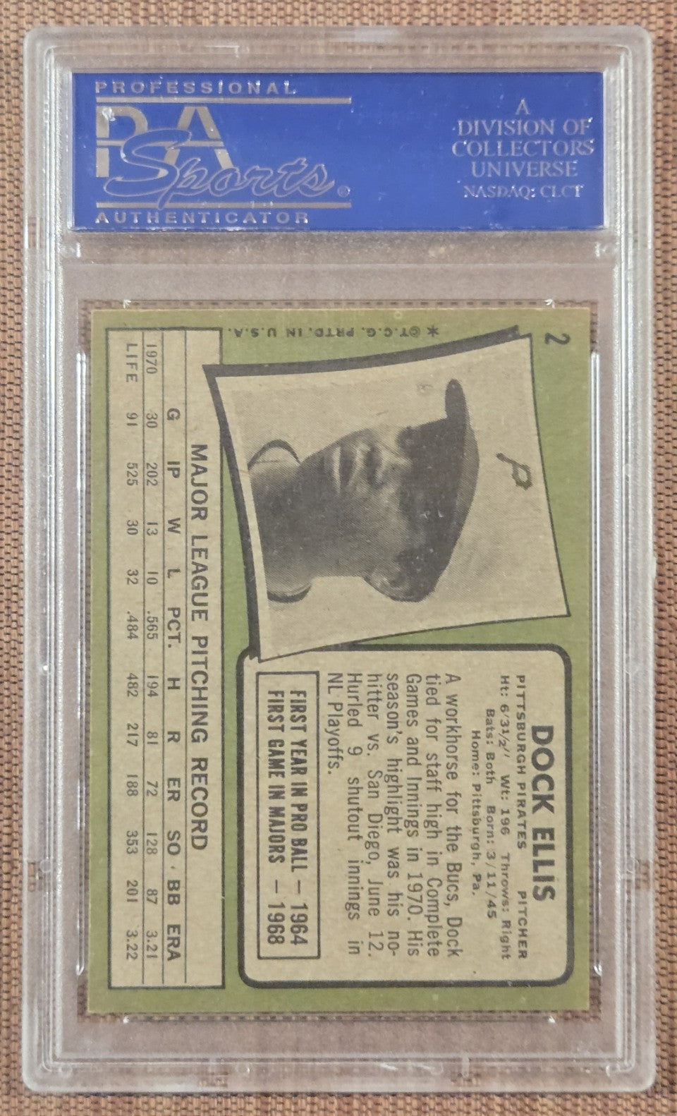 1971 Topps #2 Dock Ellis Pittsburgh Pirates Vintage Original Baseball Card PSA 71