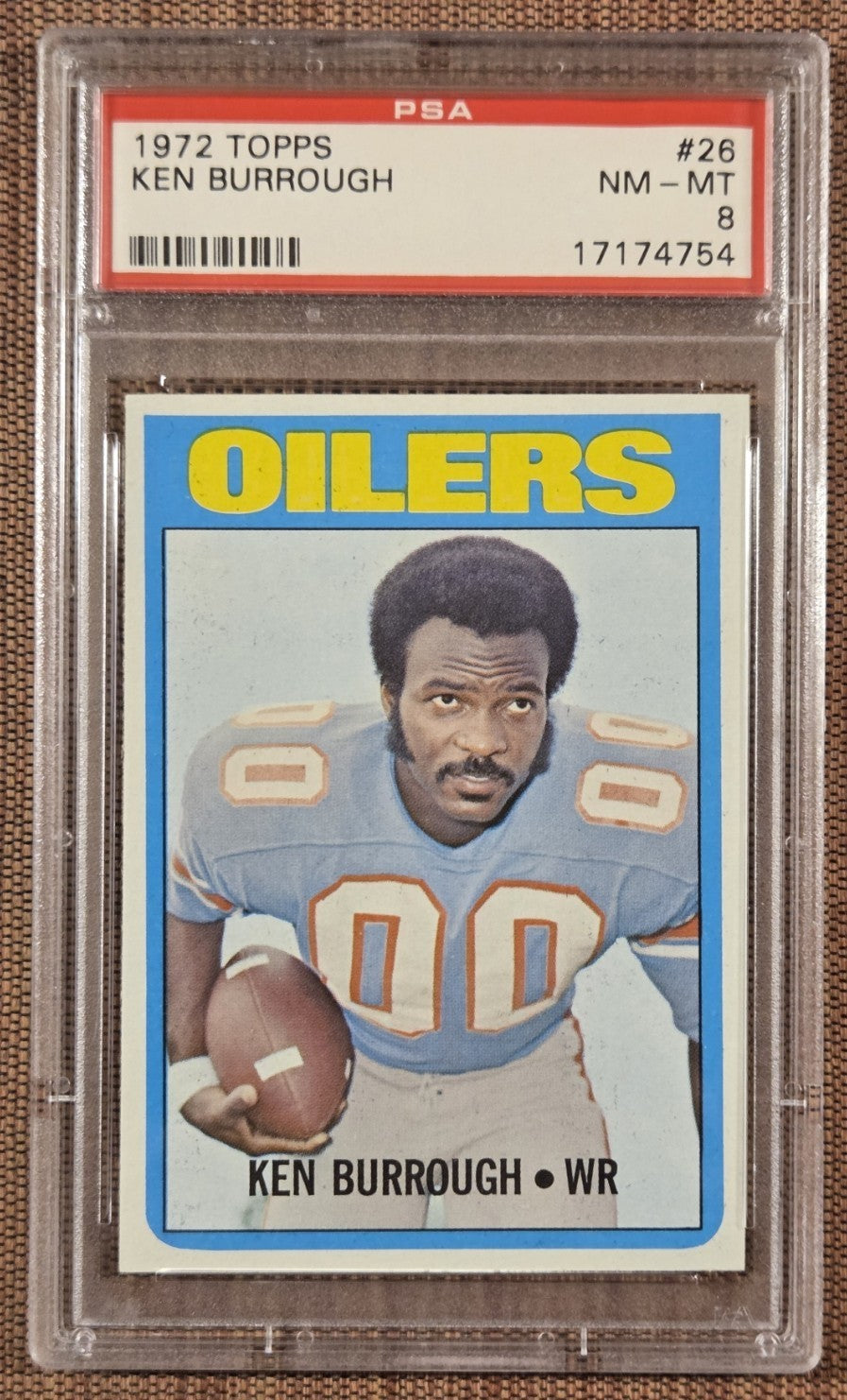 1972 Topps #26 Ken Burrough Houston Oilers Rookie Football Card PSA 8 NM/MT RC0