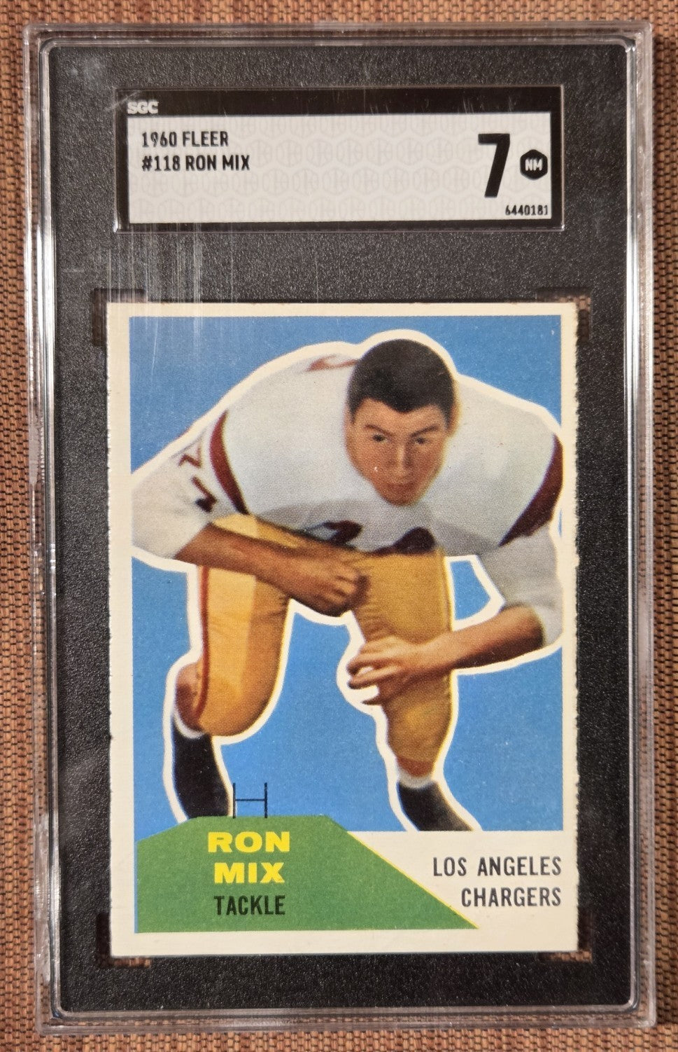 1960 Fleer #118 Ron Mix Los Angeles Chargers Rookie Football Card SGC 7 NM RC0