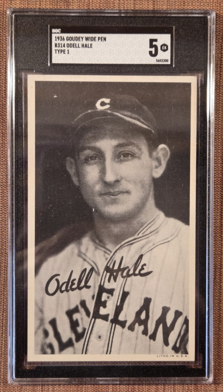 1936 Goudey Wide Pen Type 1 R314 Odell Hale Indians Baseball Card SGC 5 EX0