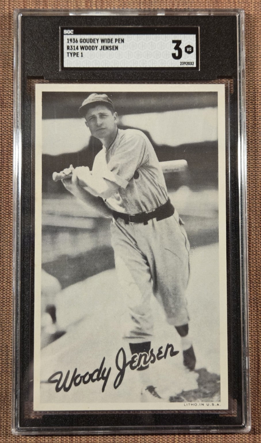 1936 Goudey Wide Pen Type 1 R314 Woody Jensen Pirates Baseball Card SGC 3 VG0