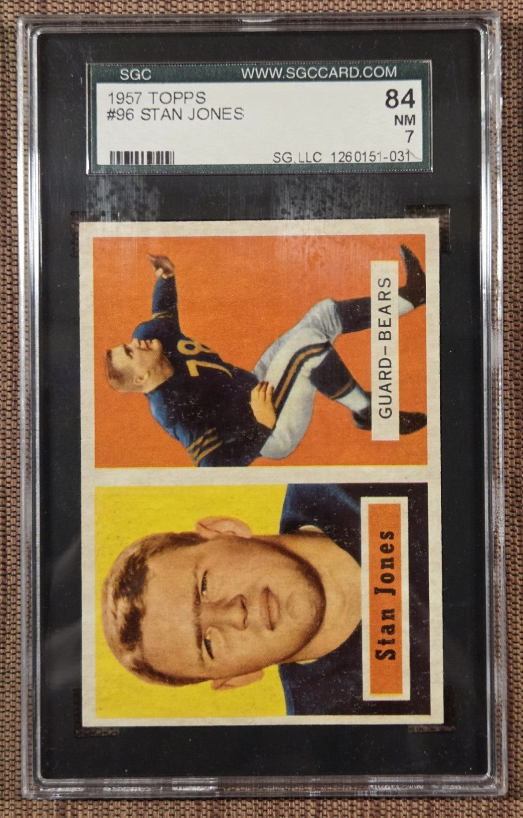 1957 Topps #96 Stan Jones Chicago Bears Vintage Original Football Card SGC 7 NM0