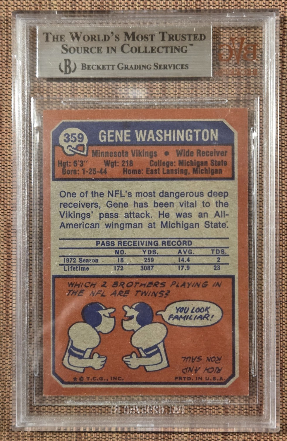 1973 Topps #359 Gene Washington Minnesota Vikings Football Card BVG 9 Mint1