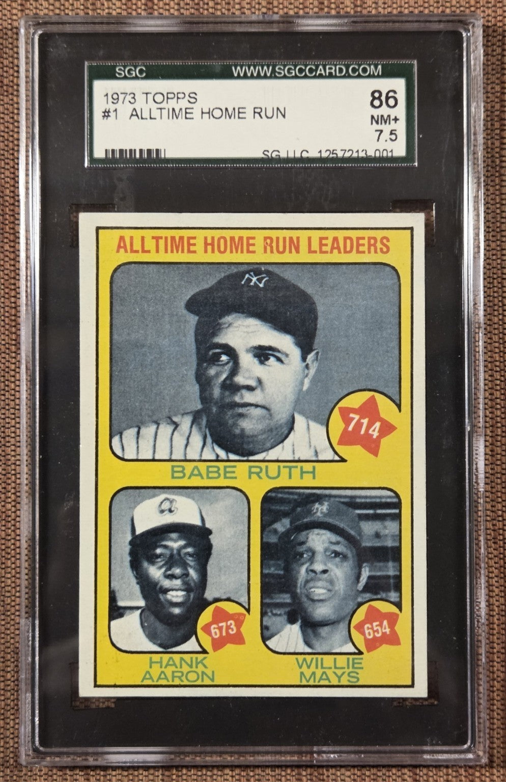 1973 Topps #1 Babe Ruth Hank Aaron Willie Mays Baseball Card SGC 7.5 NM+ HOF0