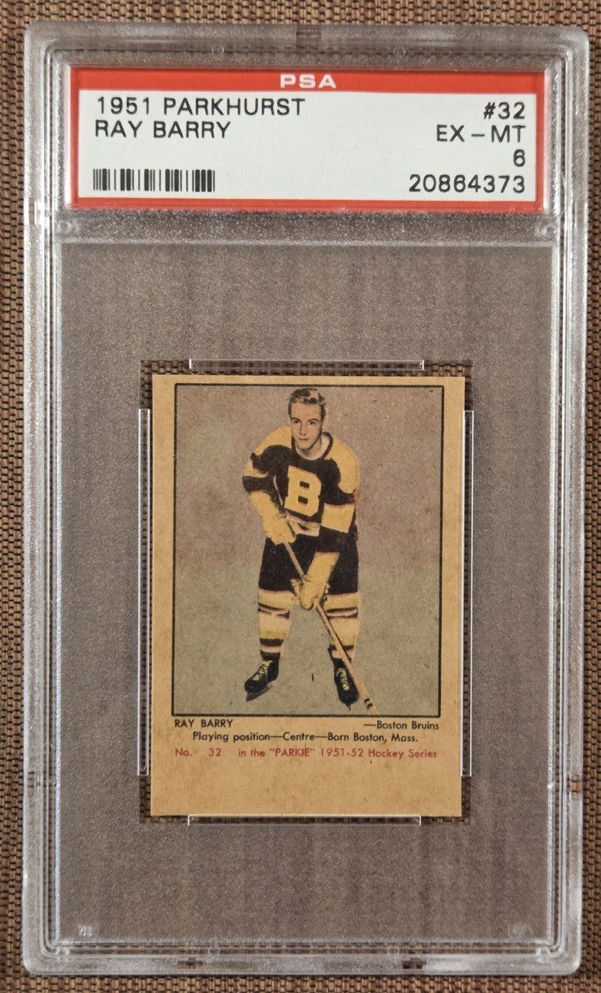 1961 Parkhurst #32 Ray Barry Boston Bruins Rookie Hockey Card PSA 6 EX/MT RC0
