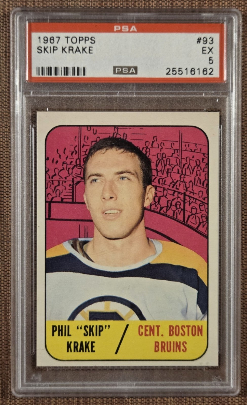 1967 Topps #93 Paul Skip Krake Boston Bruins Rookie Hockey Card PSA 5 EX RC0