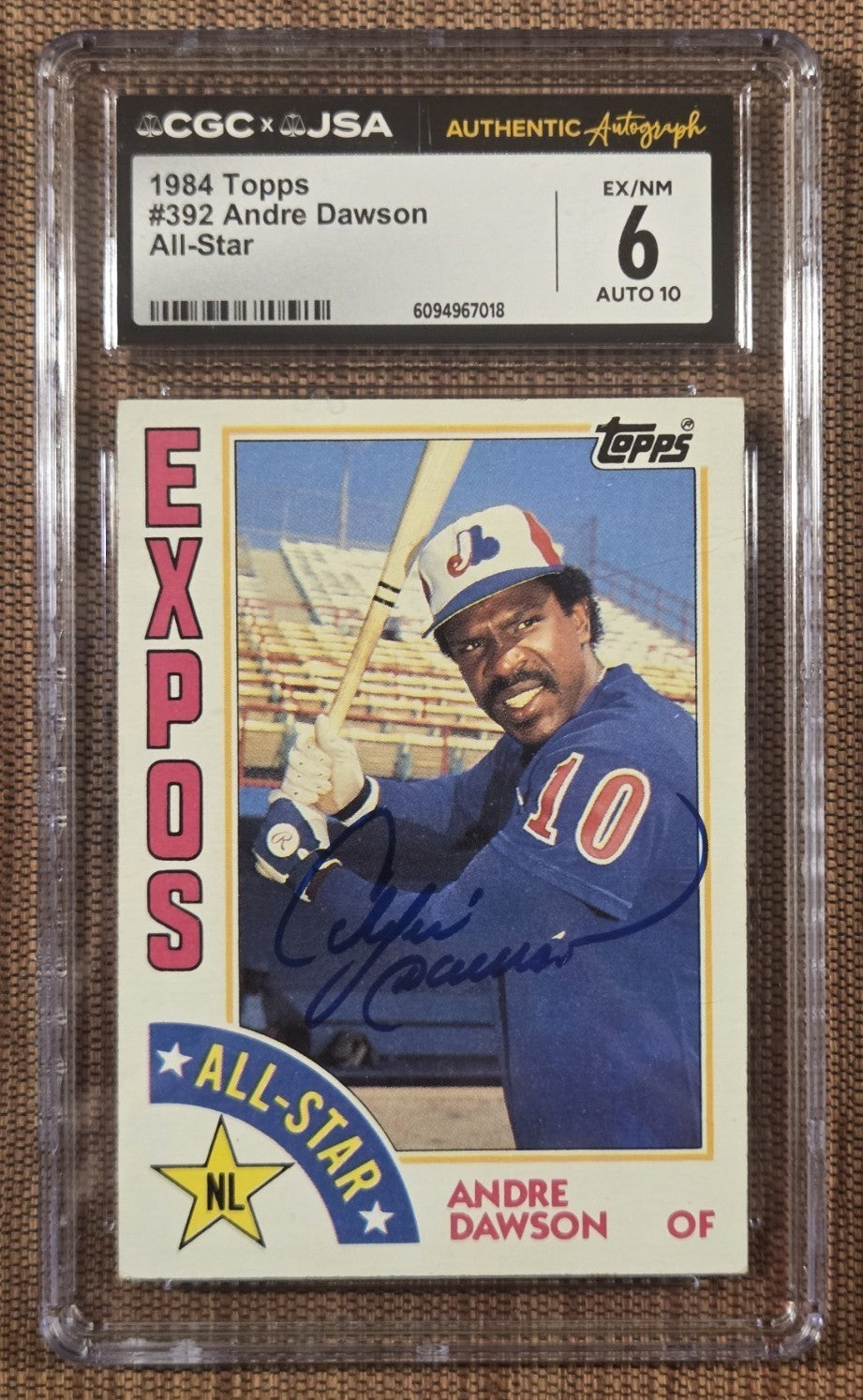 1984 Topps #392 Andre Dawson Montreal Expos Baseball Card CGC 6 /JSA 10 AUTO HOF0