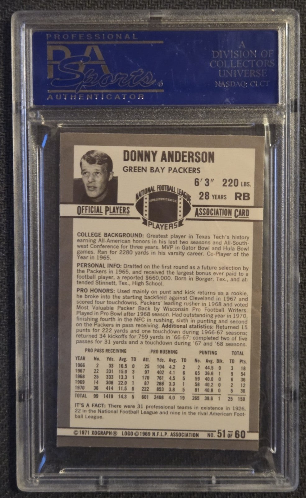 1971 Kellogg's #51 Donny Anderson Green Bay Packers Football Card PSA 9 Mint1