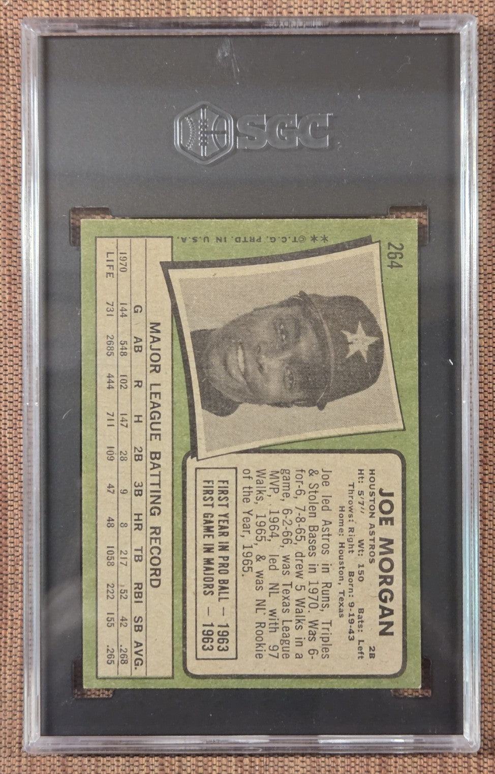 1971 Topps #264 Joe Morgan Houston Astros Cincinnati Reds Baseball Card SGC 61