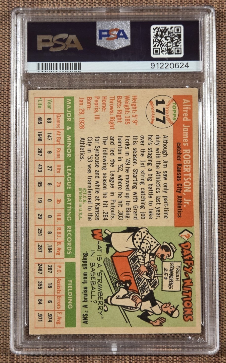 1955 Topps #177 Jim Robertson Kansas City Athletics Baseball Card PSA 6 EX/MT1